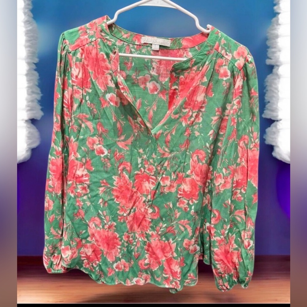 Juniper + lime Floral Green and Pink Women's Top LARGE